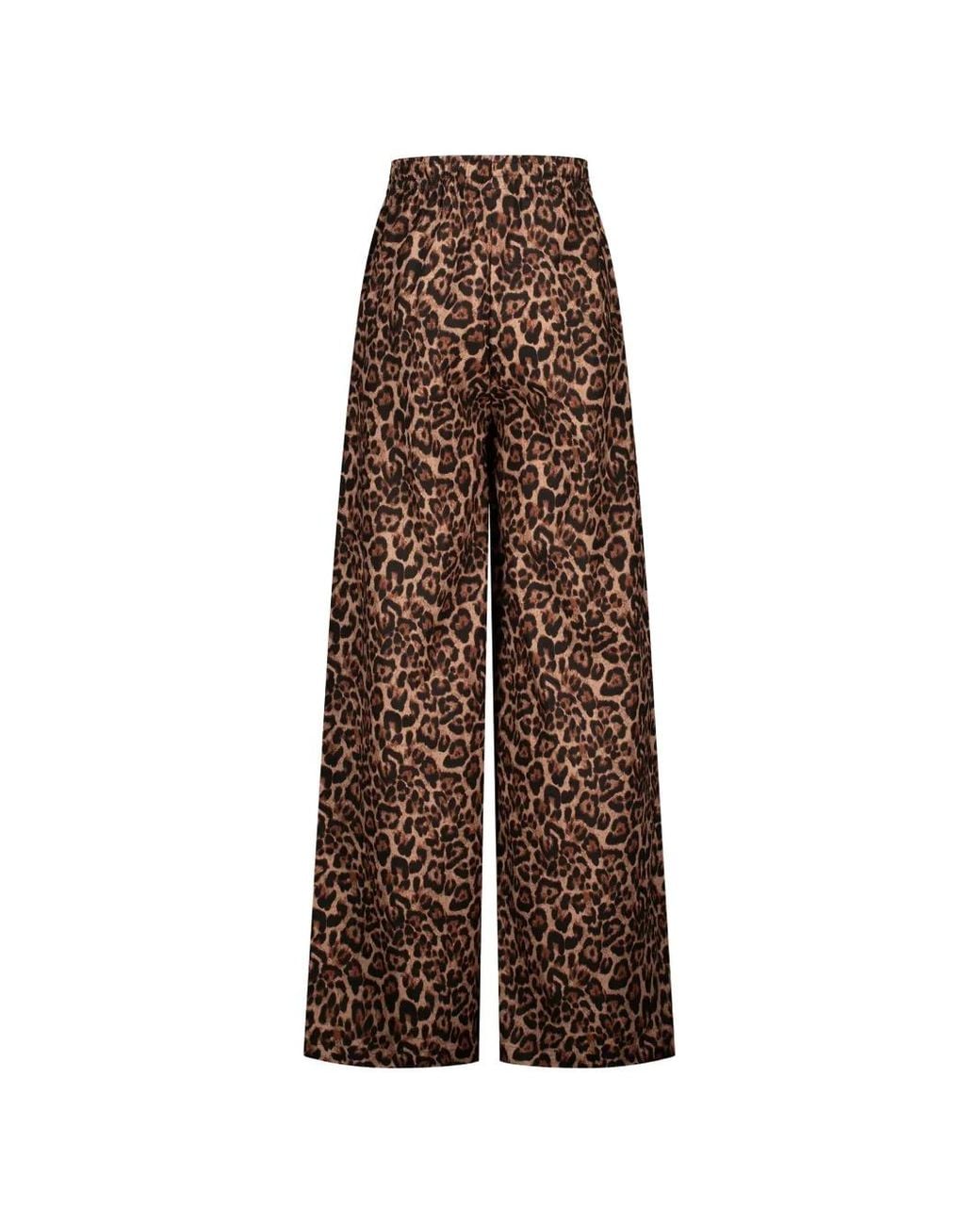 Paramidonna Brown Leopard Print Linen Trousers