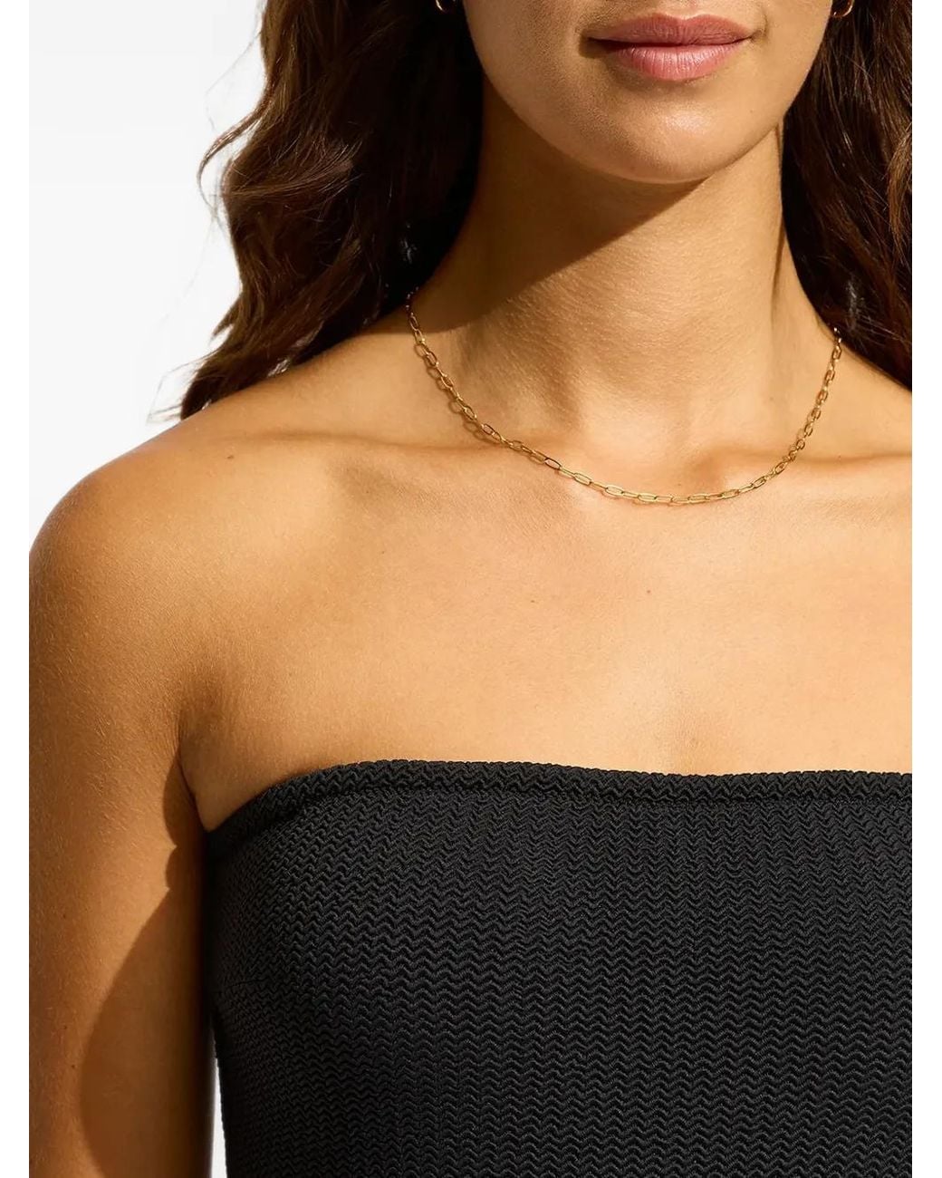 Seafolly Black Strapless Textured Swimsuit