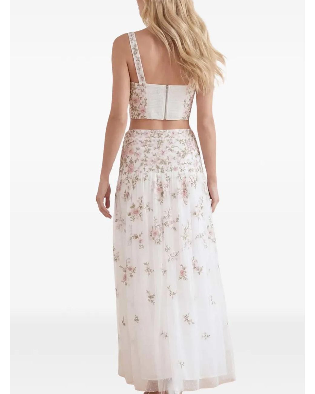 Needle & Thread White Eden Rose Embroidered Midi Skirt