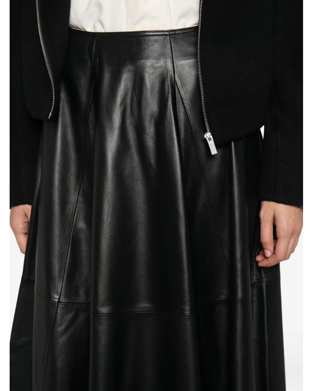 Arma Black Panelled Leather Midi Skirt