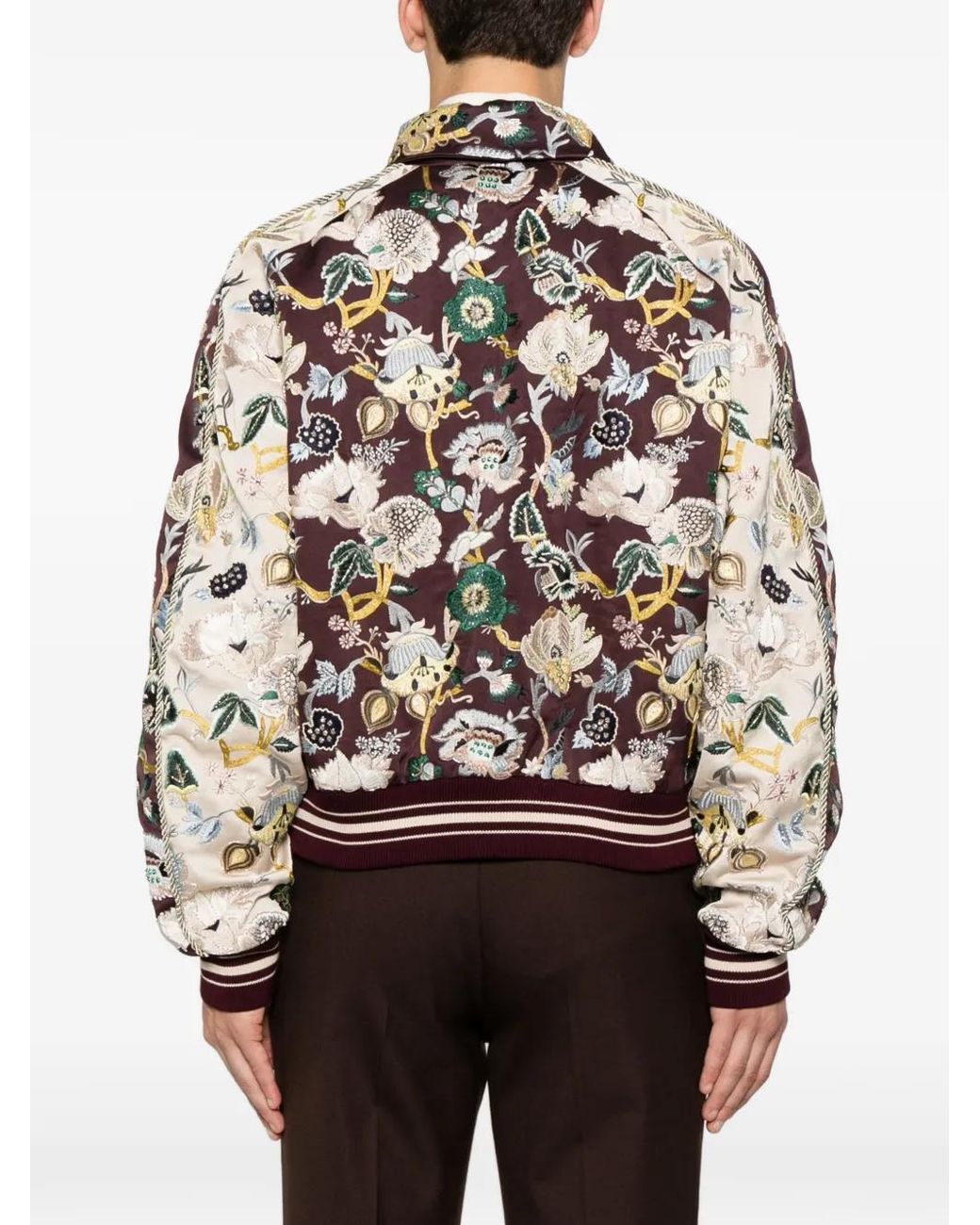 Amiri Brown Floral-Embroidered Bomber Jacket for men