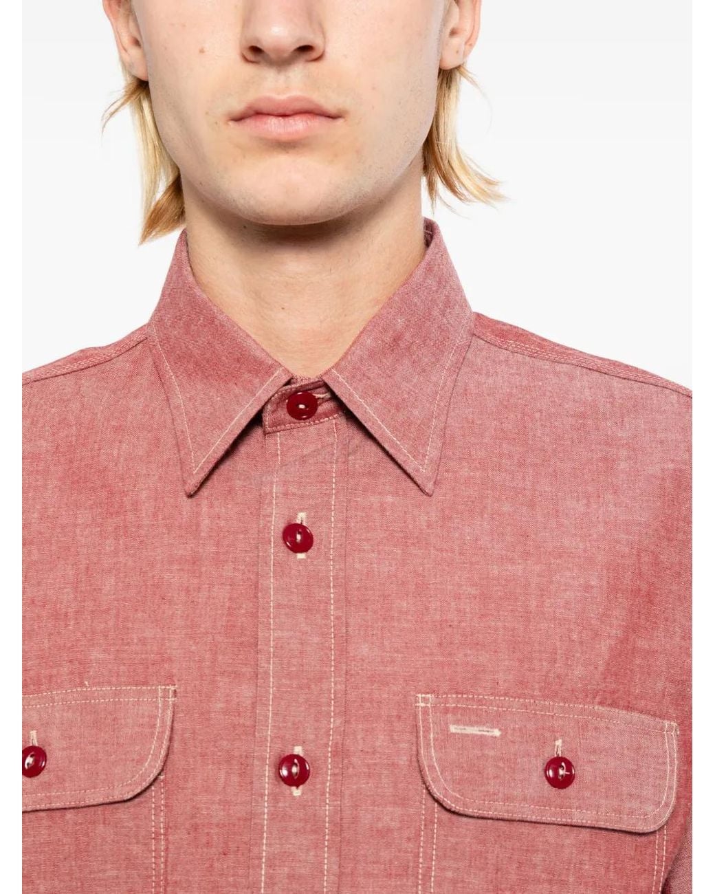 Sugar Cane Jeans Chambray Overhemd in het Pink voor heren