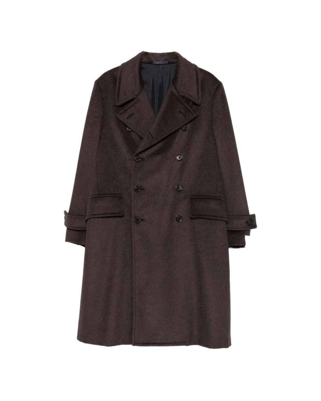 Caruso Brown Corsaro Double-Breasted Buttoned Coat for men
