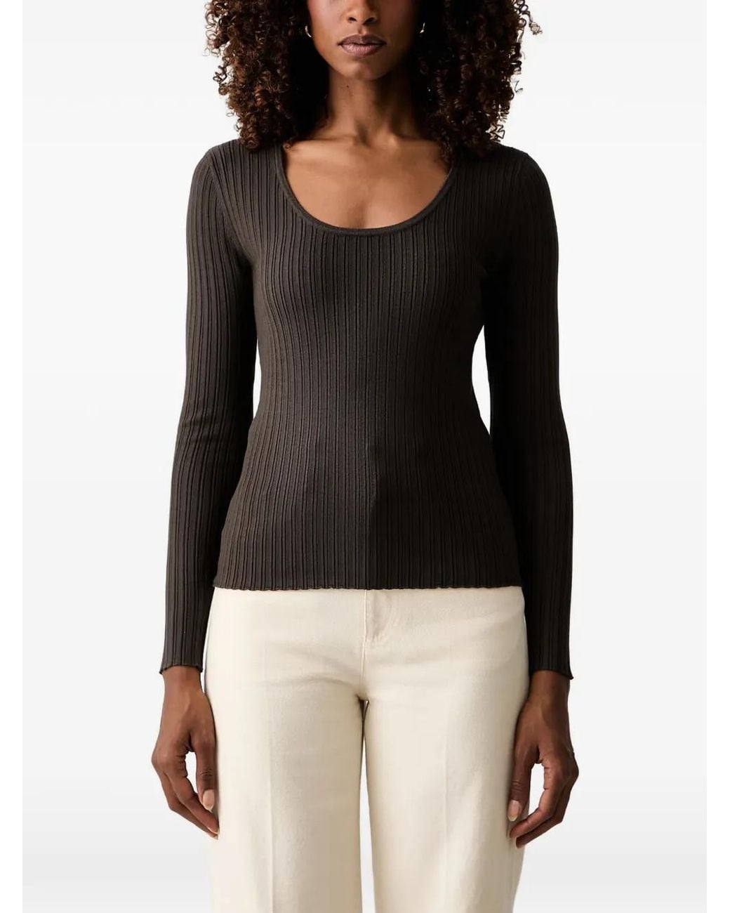 Twinset Black Ribbed-Knit Detachable-Collar Sweater