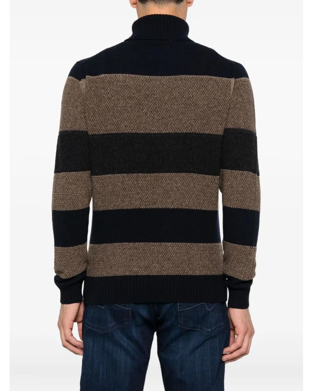 Barba Napoli Black Turtleneck Striped Wool Sweater for men