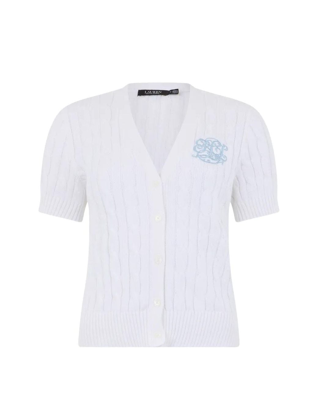 Ralph Lauren White Cable-Knit Embroidered Cardigan
