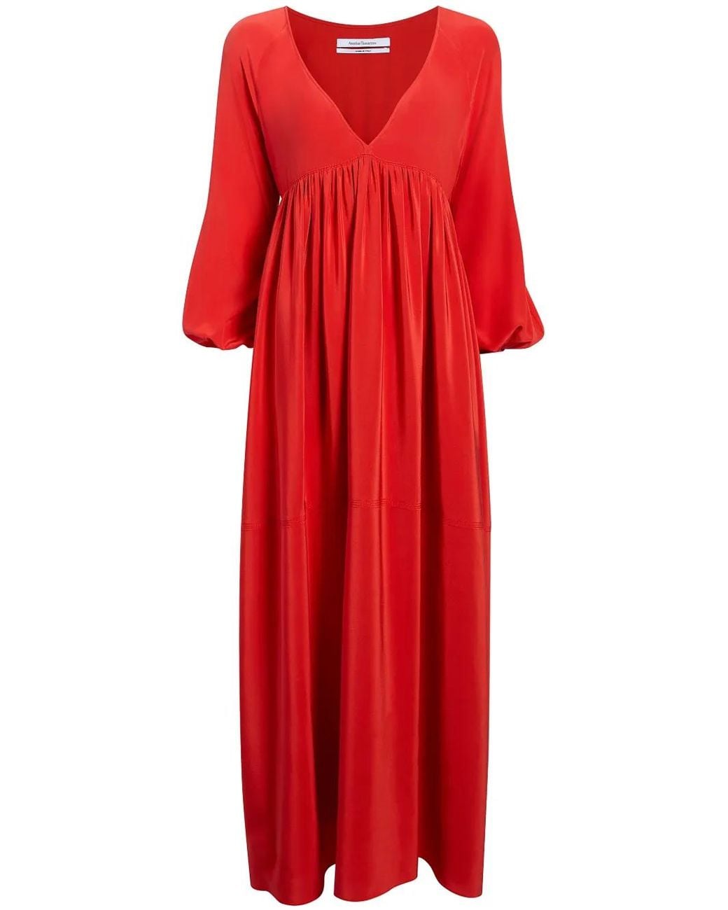 Another Tomorrow Red Pleated Empire Midi Dress