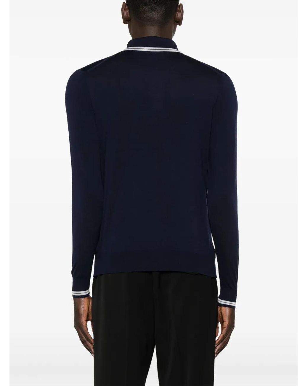 Kiton Blue Knitted Wool Polo Shirt for men