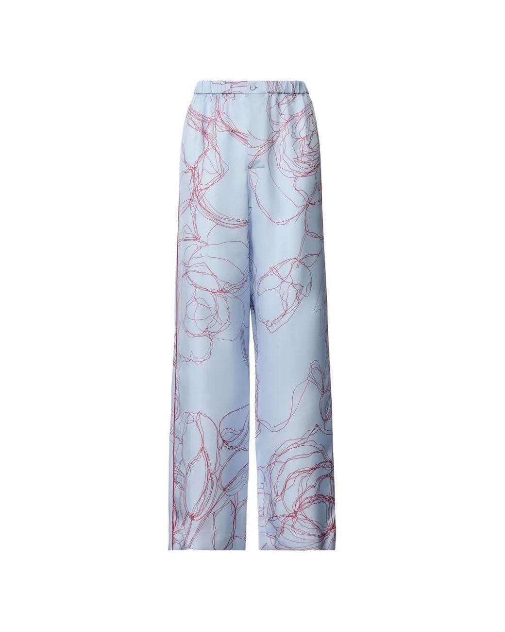 Fabiana Filippi Blue Floral-Print Silk-Satin Trousers