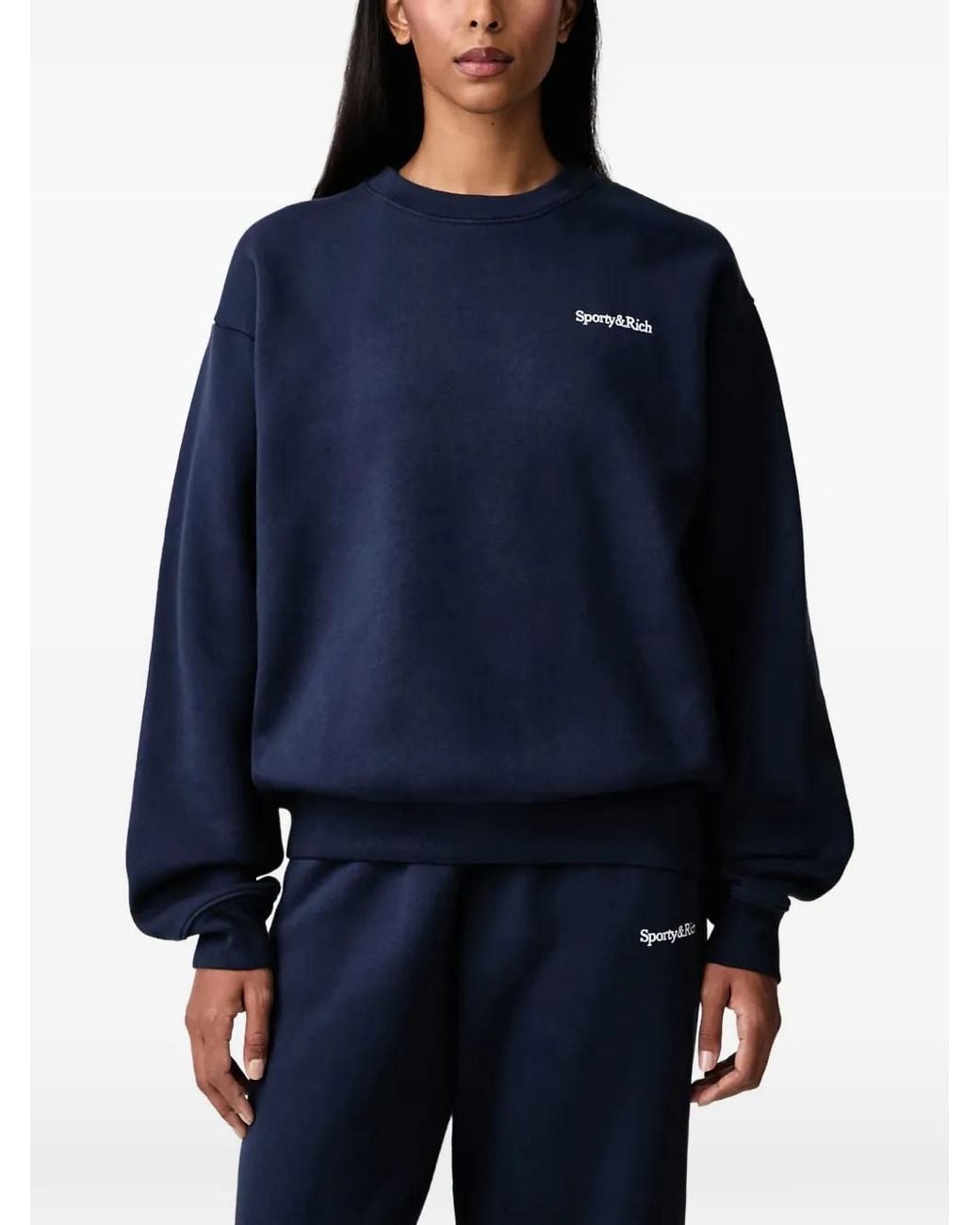 Sporty & Rich Blue Emmet Serif Logo-Print Sweater
