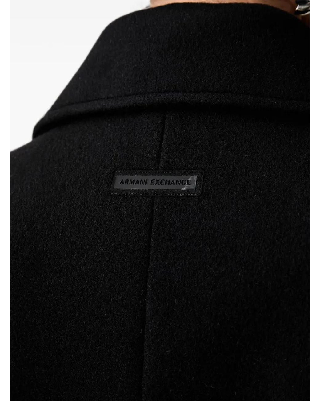ARMANI EXCHANGE Black Belted Notch-Lapel Coat