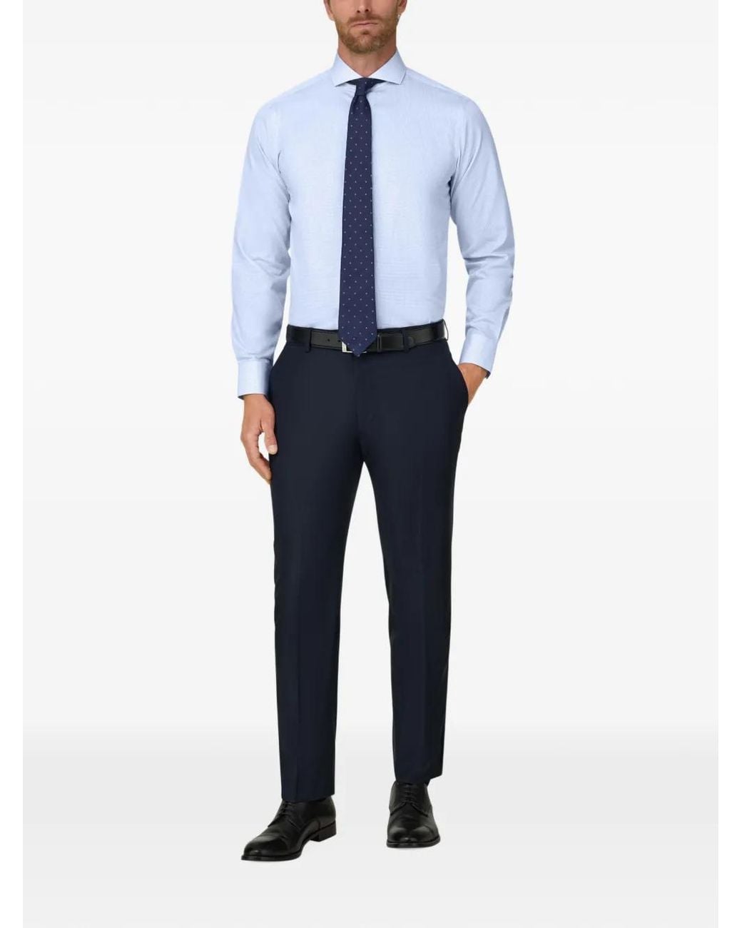 Boggi Blue Shirt Checked Cotton Poplin Slim Fit for men
