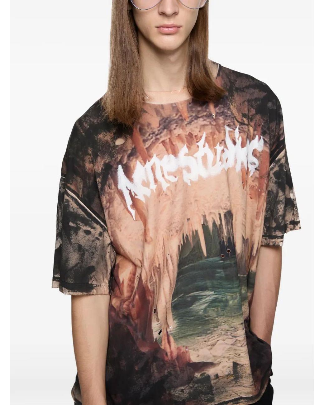 Acne Black Logo T-Shirt With Rhinestones for men