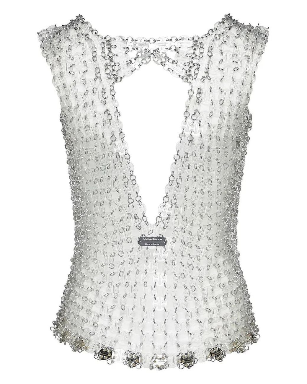 Rabanne Gray Chain-Link V-Neck Top
