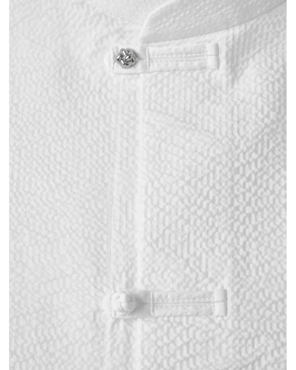Shanghai Tang White Seersucker Frog-Fastening Shirt for men