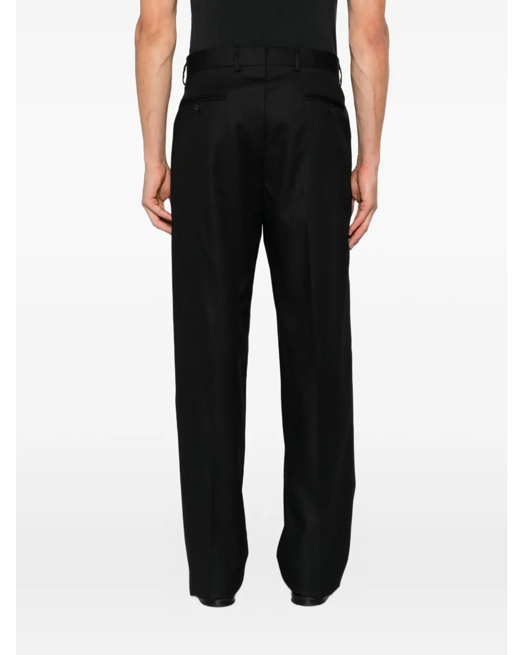 Emporio Armani Black Pleated Diagonal-Stripe Trousers for men