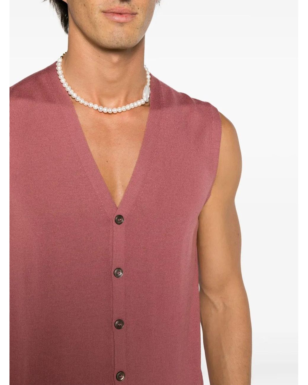 Barba Napoli Pink Button-Up Virgin Wool Knitted Vest for men