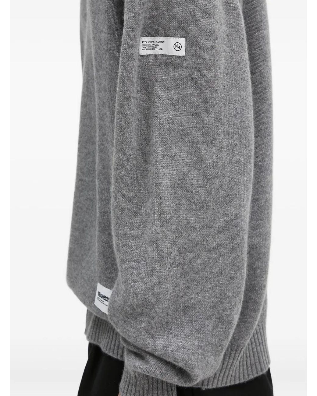 Neighborhood Gray Logo-Patch Crew-Neck Sweater for men