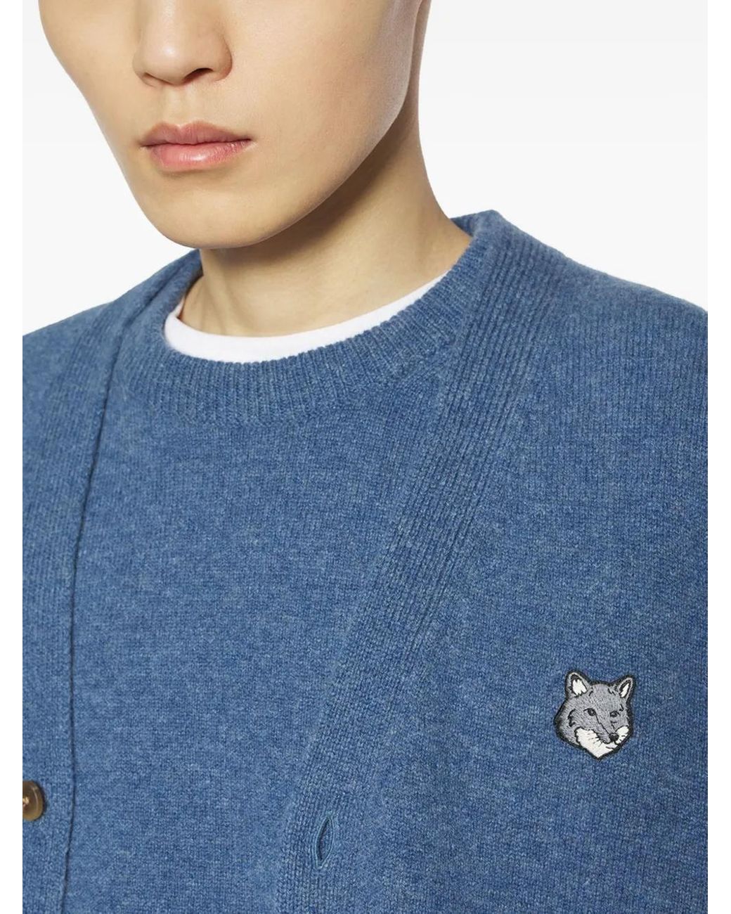 Maison Kitsuné Blue Fox Head-Patch Wool Cardigan for men