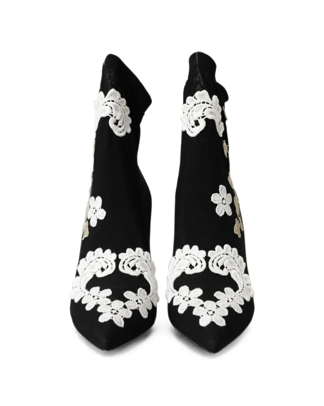 Dolce & Gabbana Black Floral-Embroidered Slip-On Ankle Boots