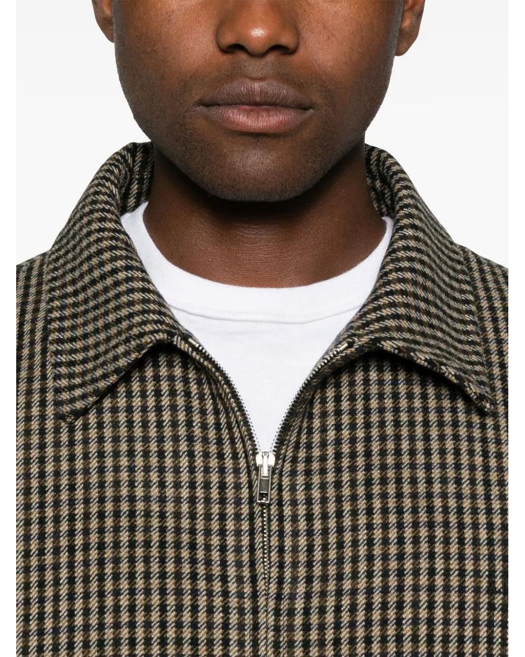 A.P.C. Houndstooth Zip Shirt Jacket in Brown for Men | Lyst