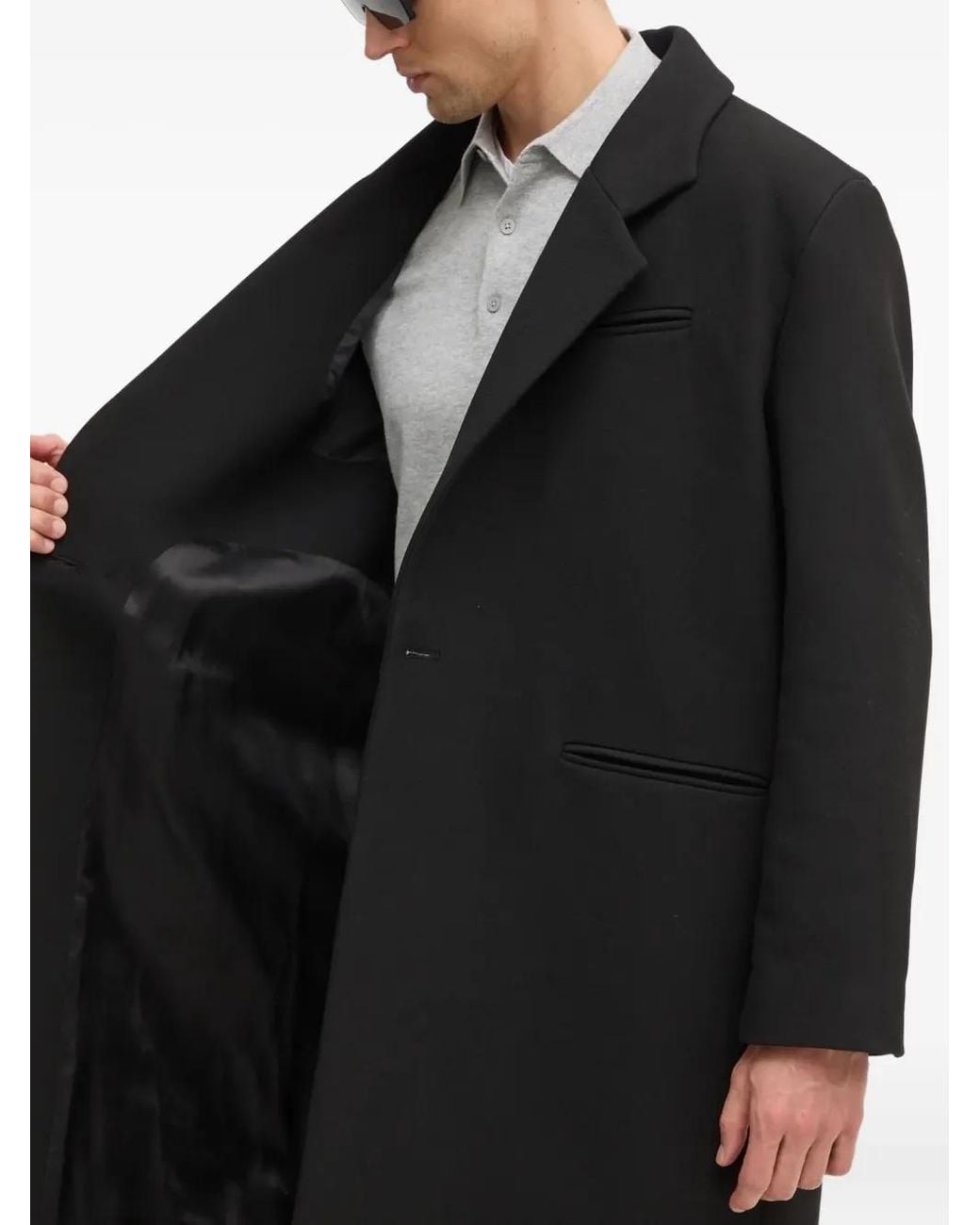 Won Hundred Black Single-Breasted Pocket Coat for men