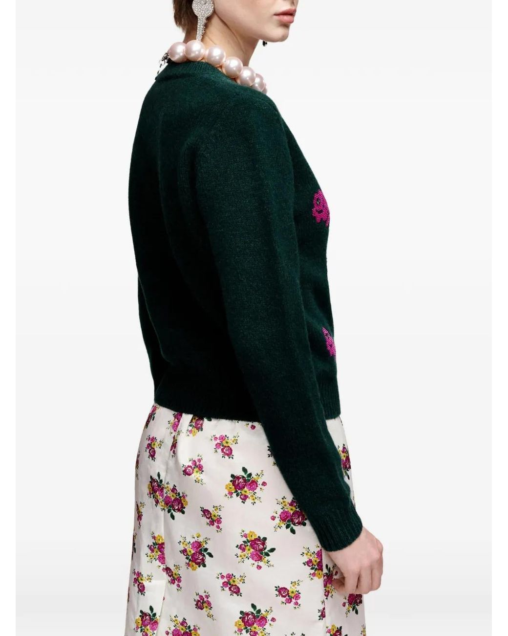 Essentiel Antwerp Blue Floral-Jacquard Bead-Embellished Sweater