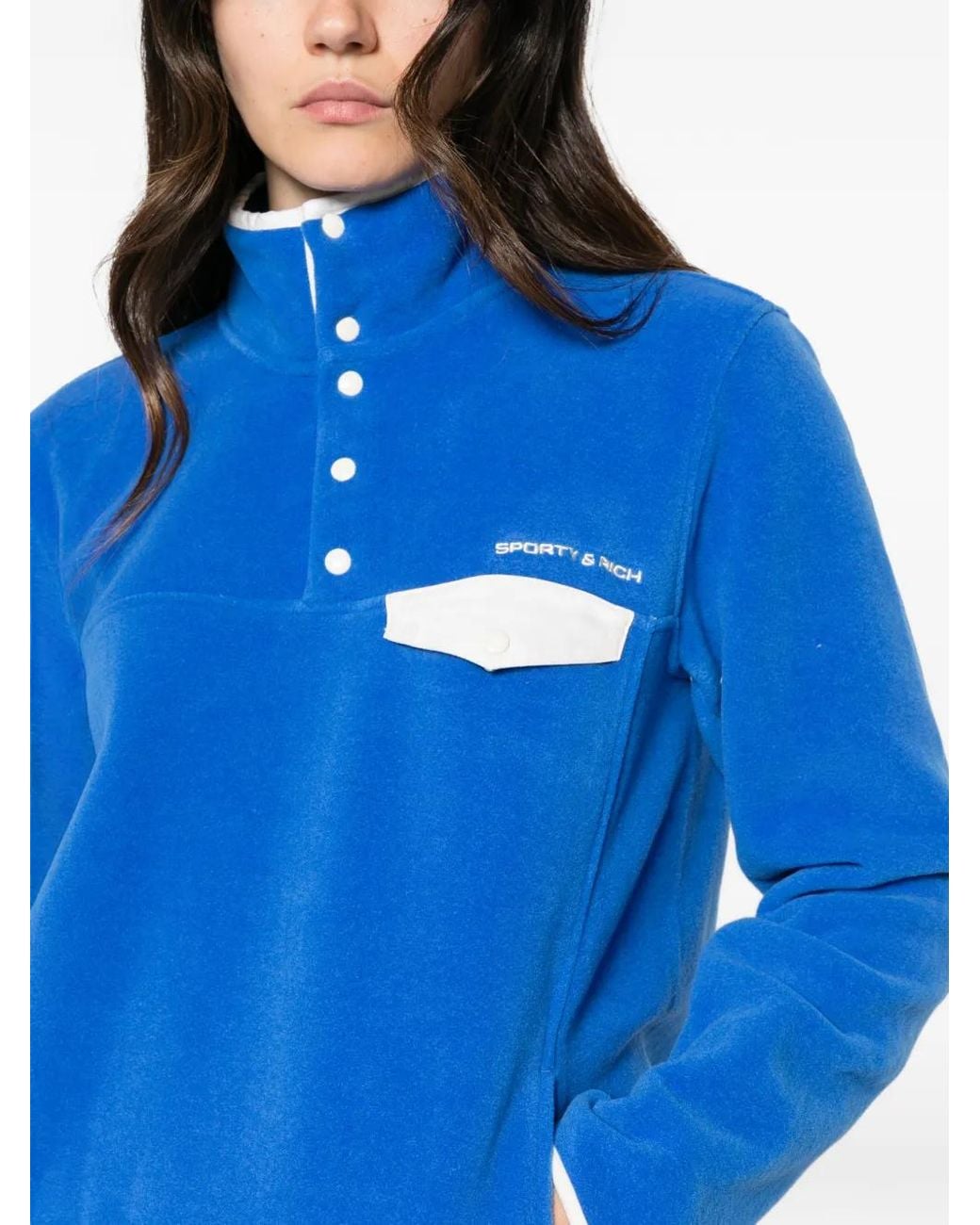 Sporty & Rich Blue Fleece-Texture Logo-Embroidered Sweatshirt