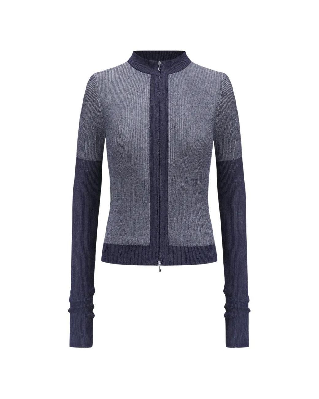 Oude Waag Blue Metallic Ribbed-Knit Cardigan