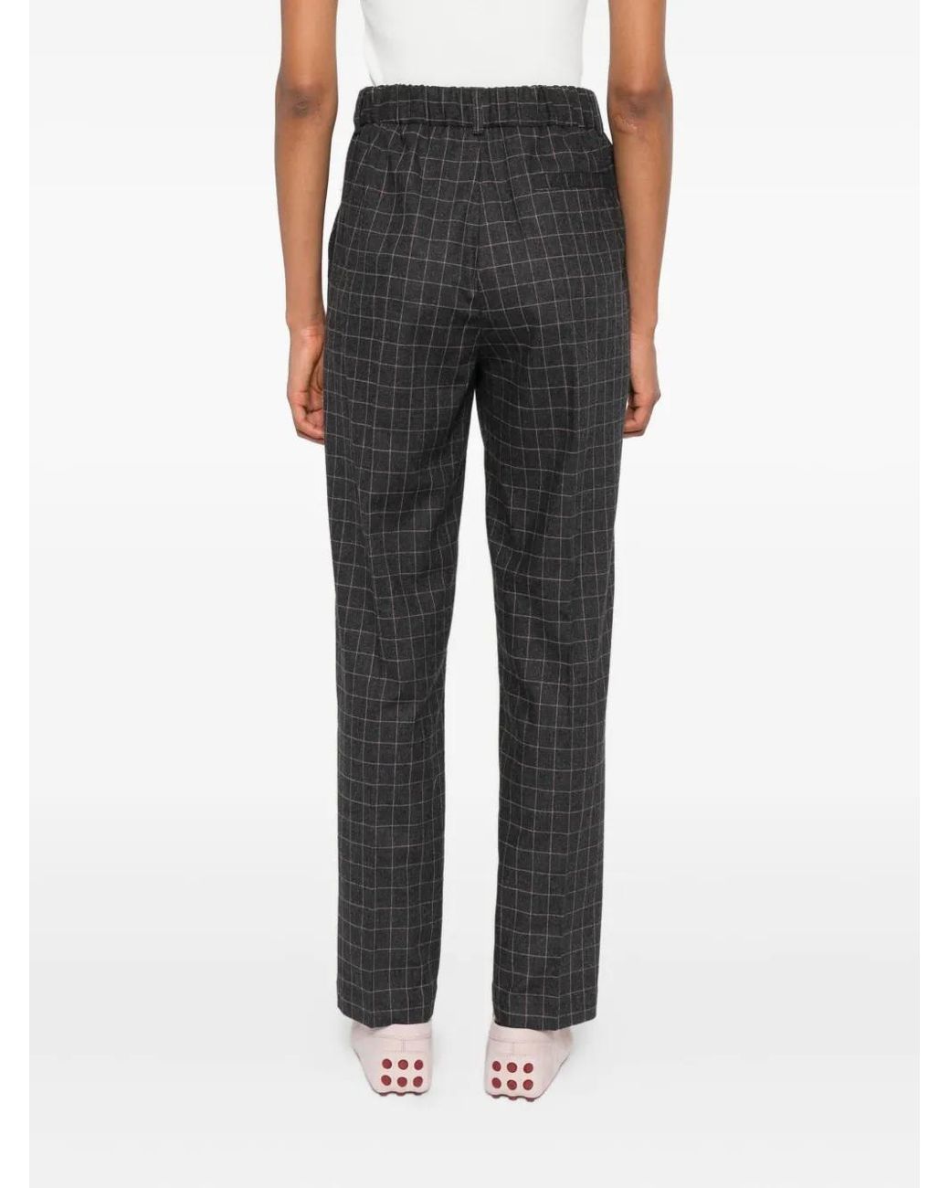Niu Gray Grid-Pattern Straight Trousers