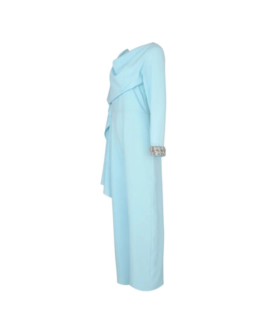 Loodyana Blue Draped-Panel Long-Sleeved Jumpsuit