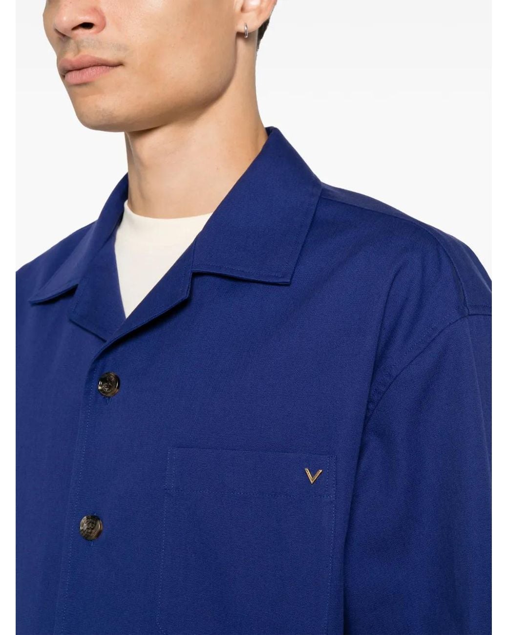 Valentino Garavani Blue Vlogo Signature Patch-Pocket Shirt for men
