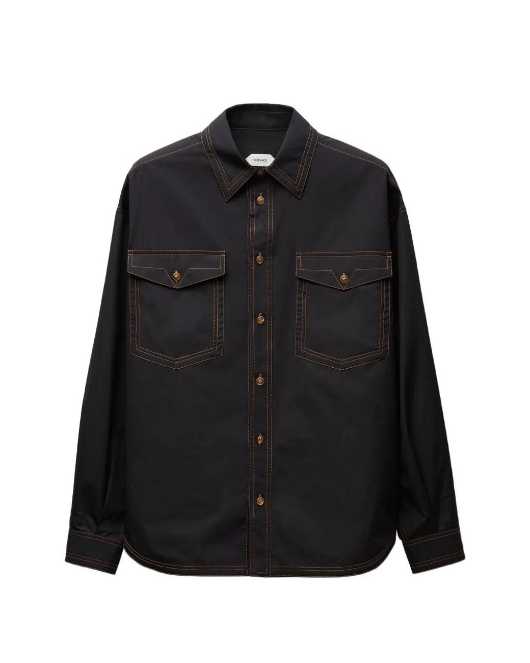 Versace Black Cotton Poplin Loose Shirt for men