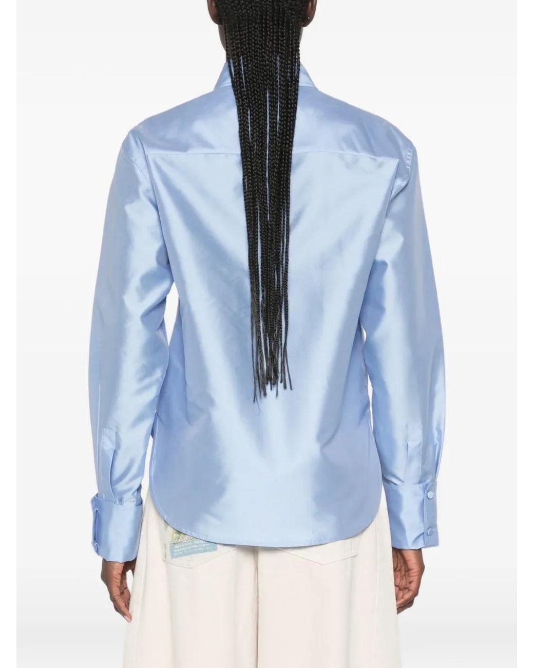 Sandro Blue Satin Shirt With Jewelry Detail
