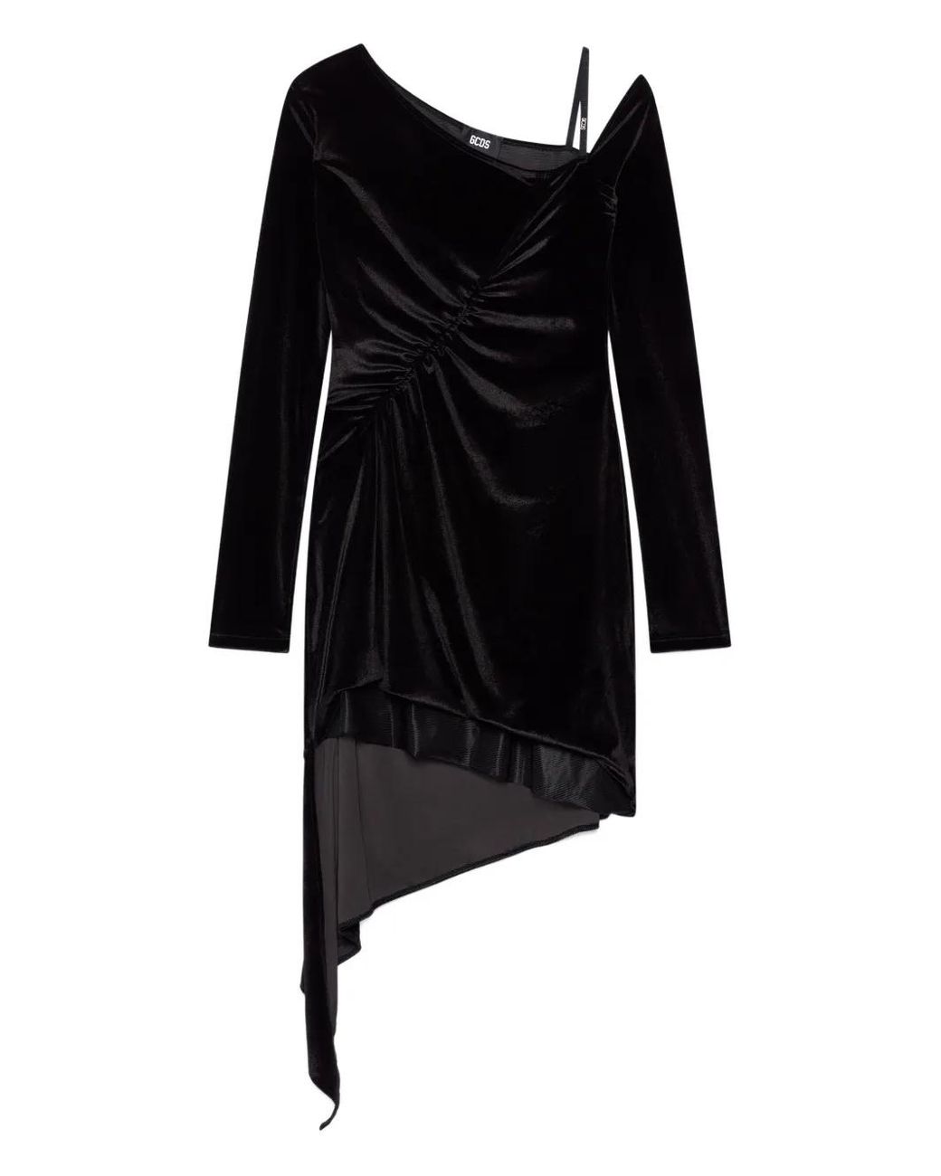 Gcds Black Asymmetric Ruched Mini Dress