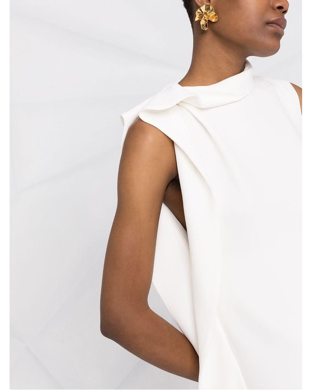 Valentino Sleeveless Ruffle-detail Dress in White | Lyst