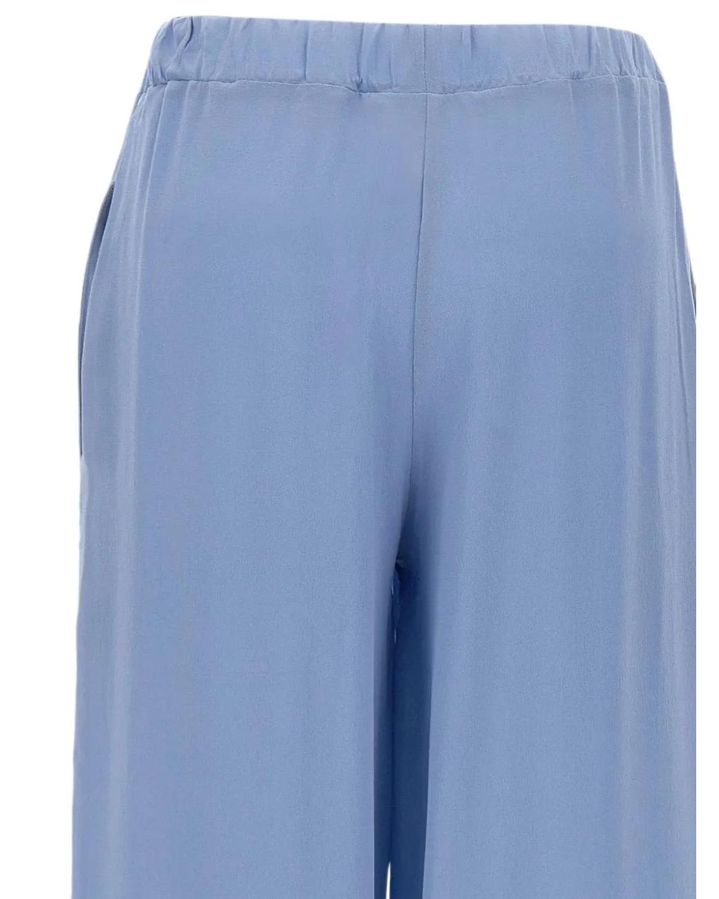 Kangra Blue Silk Elasticated-Waistband Palazzo Pants
