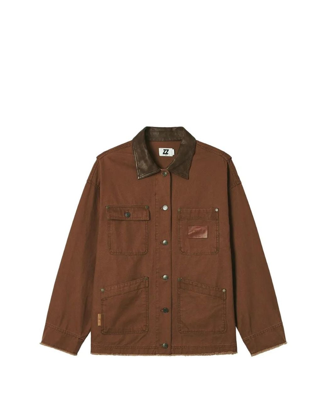 Izzue Brown Contrast-Collar Raw-Hem Jacket