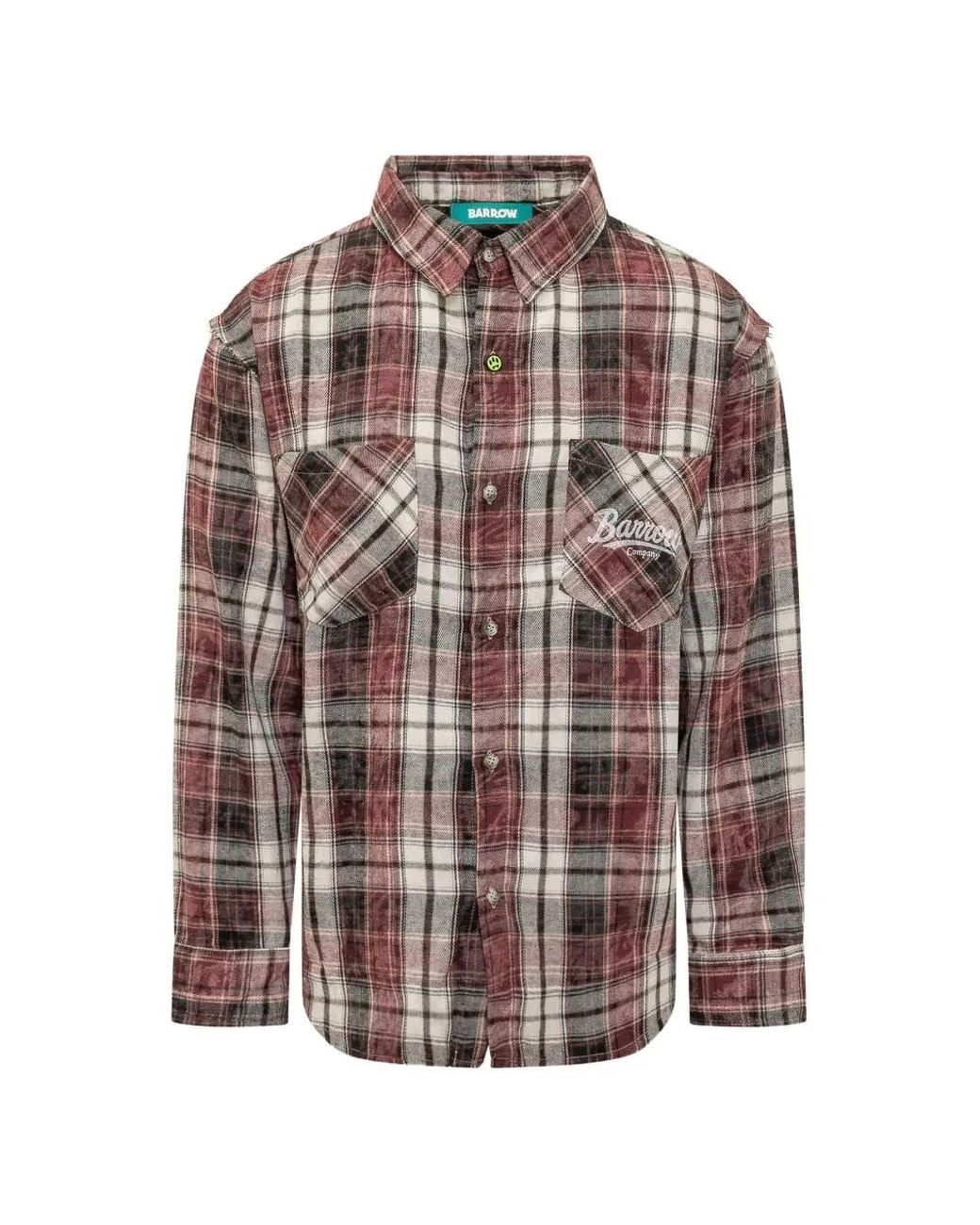 Barrow White Check-Pattern Graphic-Print Shirt for men