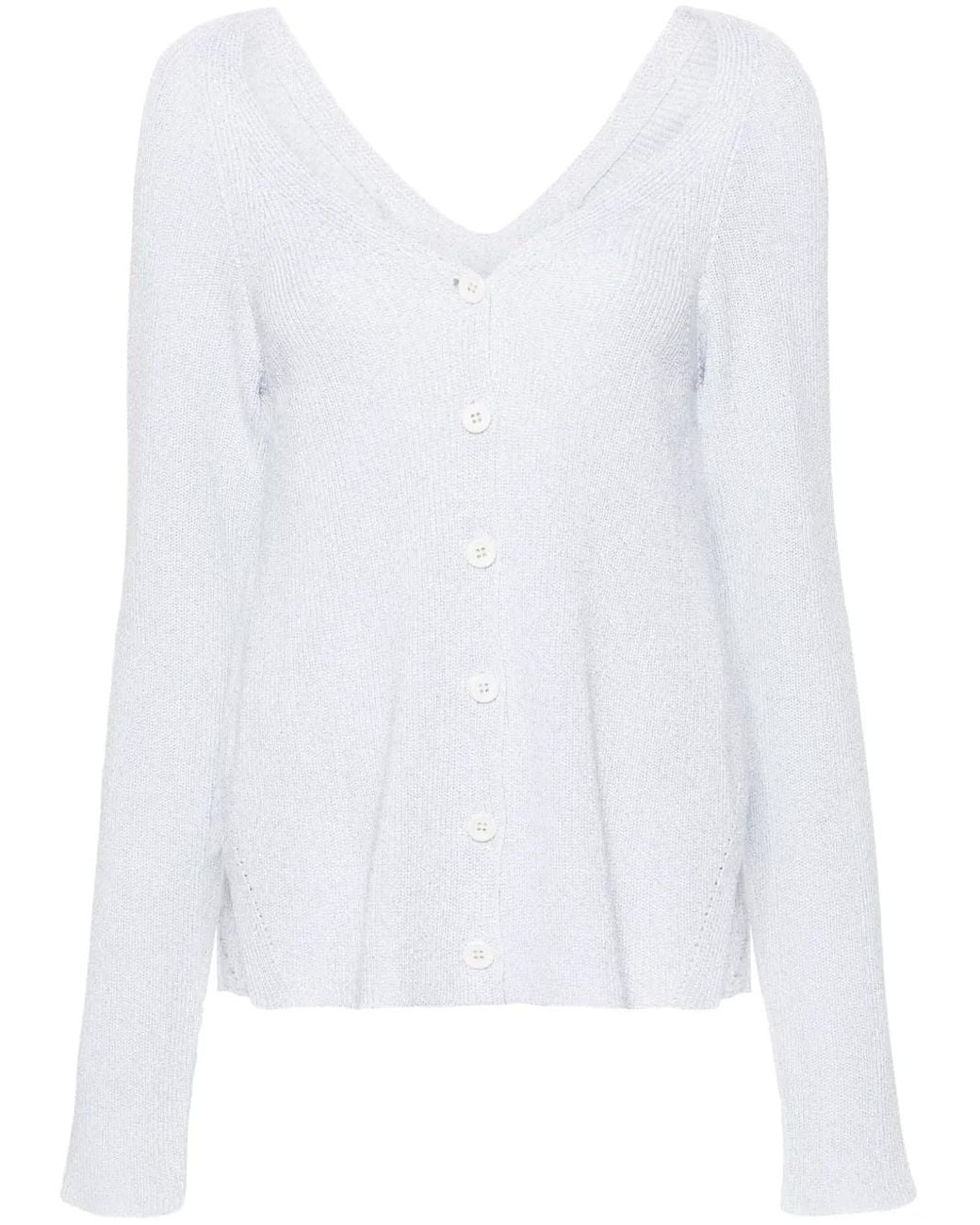 Fabiana Filippi White Lurex-Detailed Ribbed-Knit Cardigan