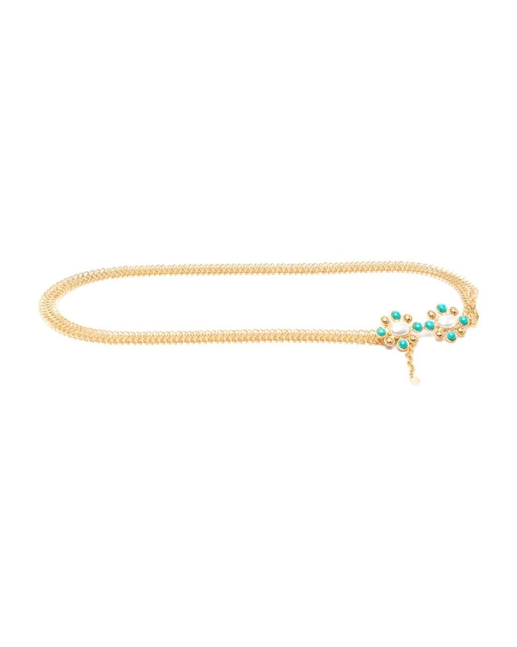 Sylvia Toledano White Flower-Shaped Detail Chain Belt
