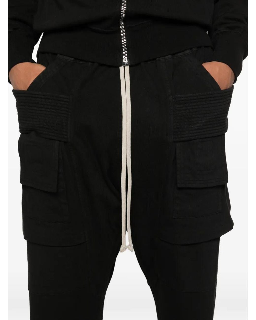 Rick Owens Black Drawstring Cotton Trousers for men