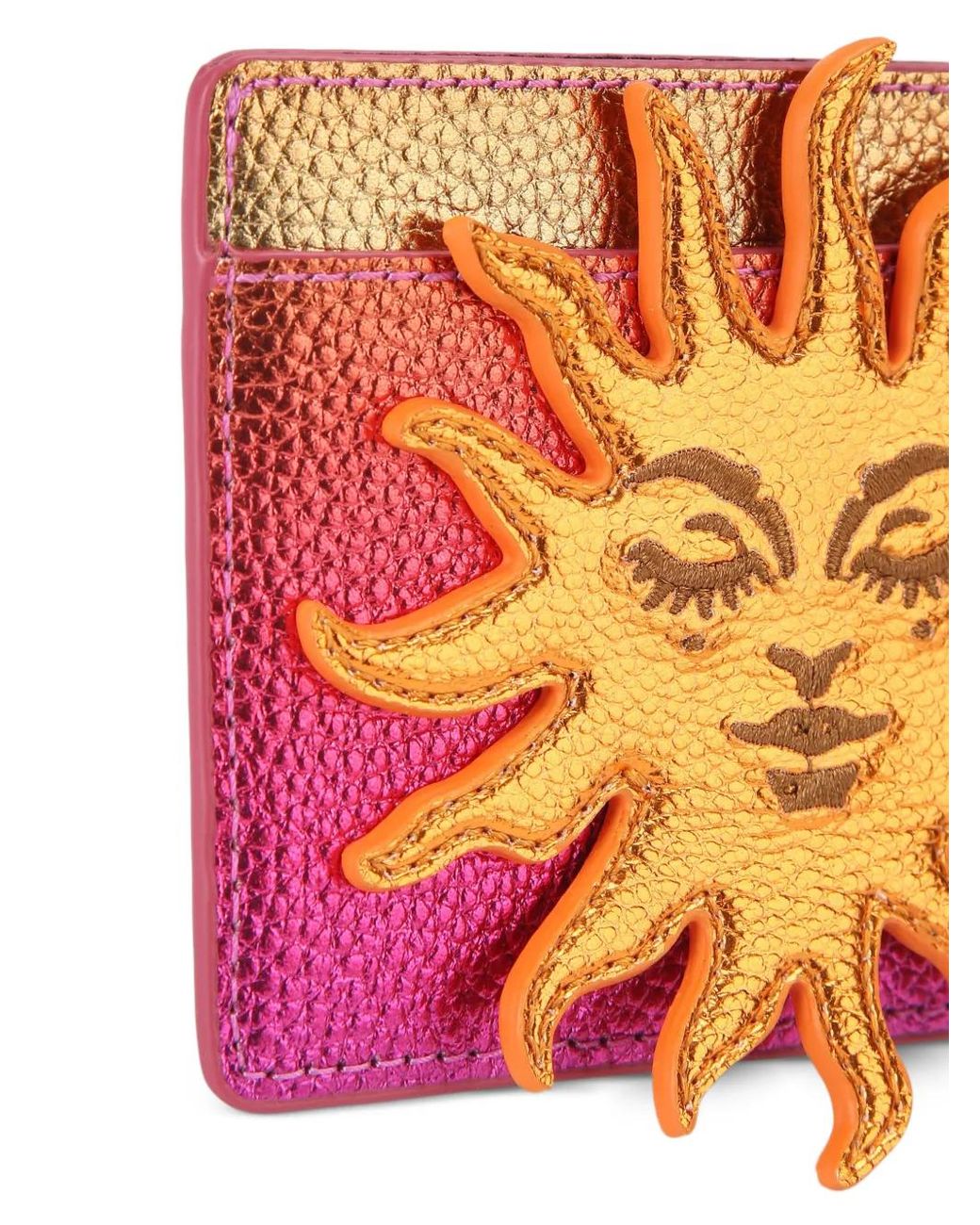 Kurt Geiger Orange Sun-Motif Grain Leather Card Holder