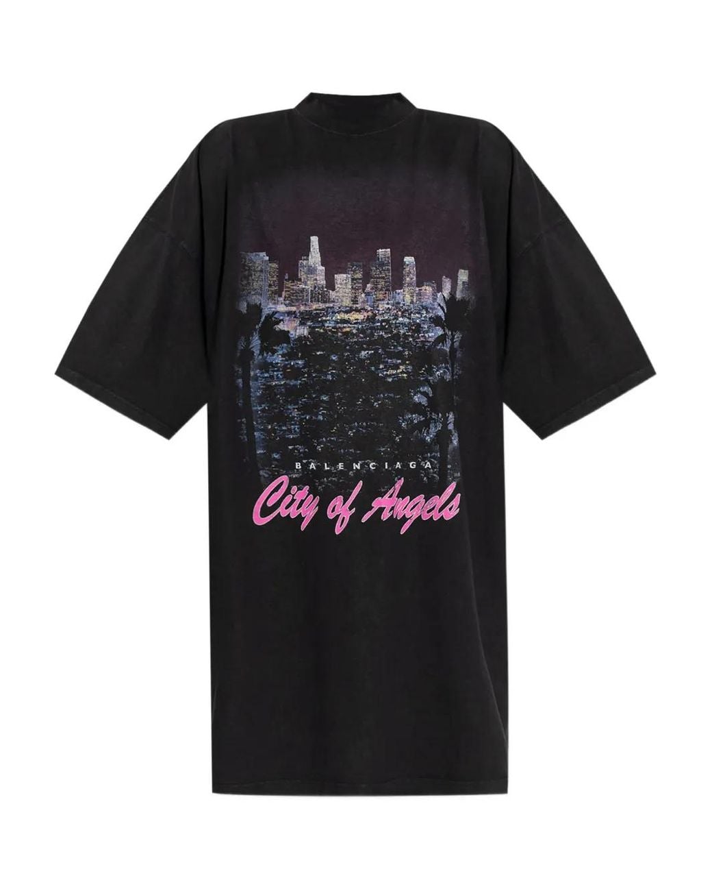 Balenciaga Black City-Print T-Shirt Mini Dress