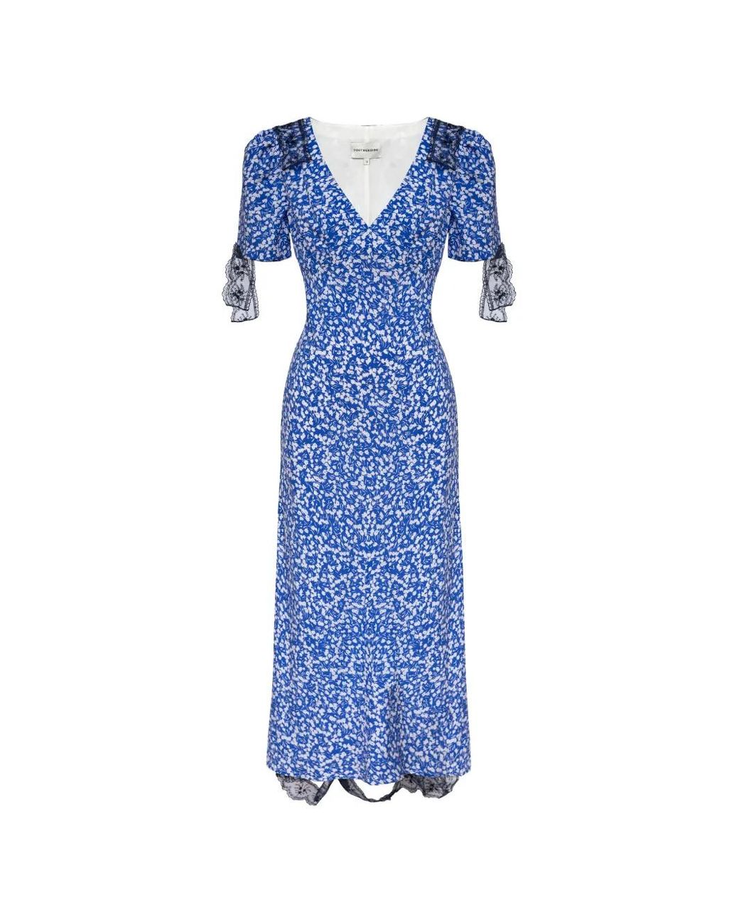 POST MERIDIEM Blue Robe Fleurie À Bordure De Dentelle