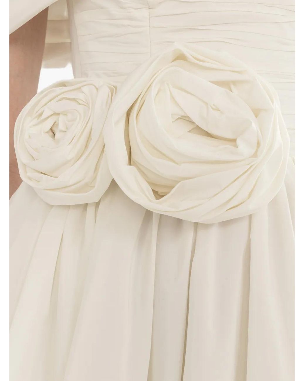 Nissa White Off-Shoulders Taffeta Midi Dress