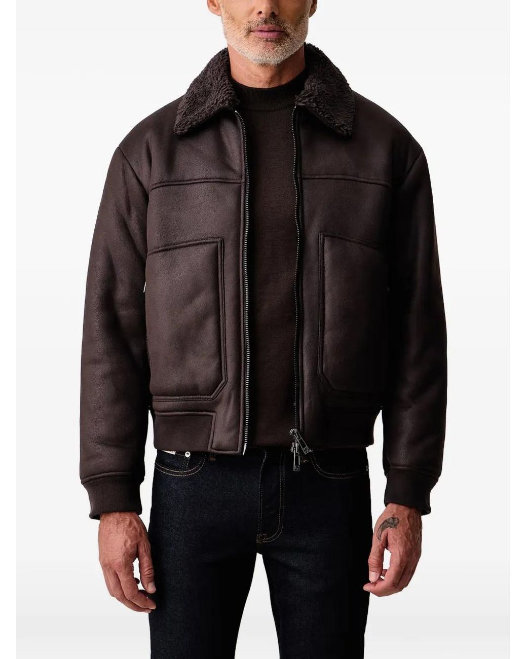 ARMANI EXCHANGE Black Faux-Shearling Collar Jacket for men