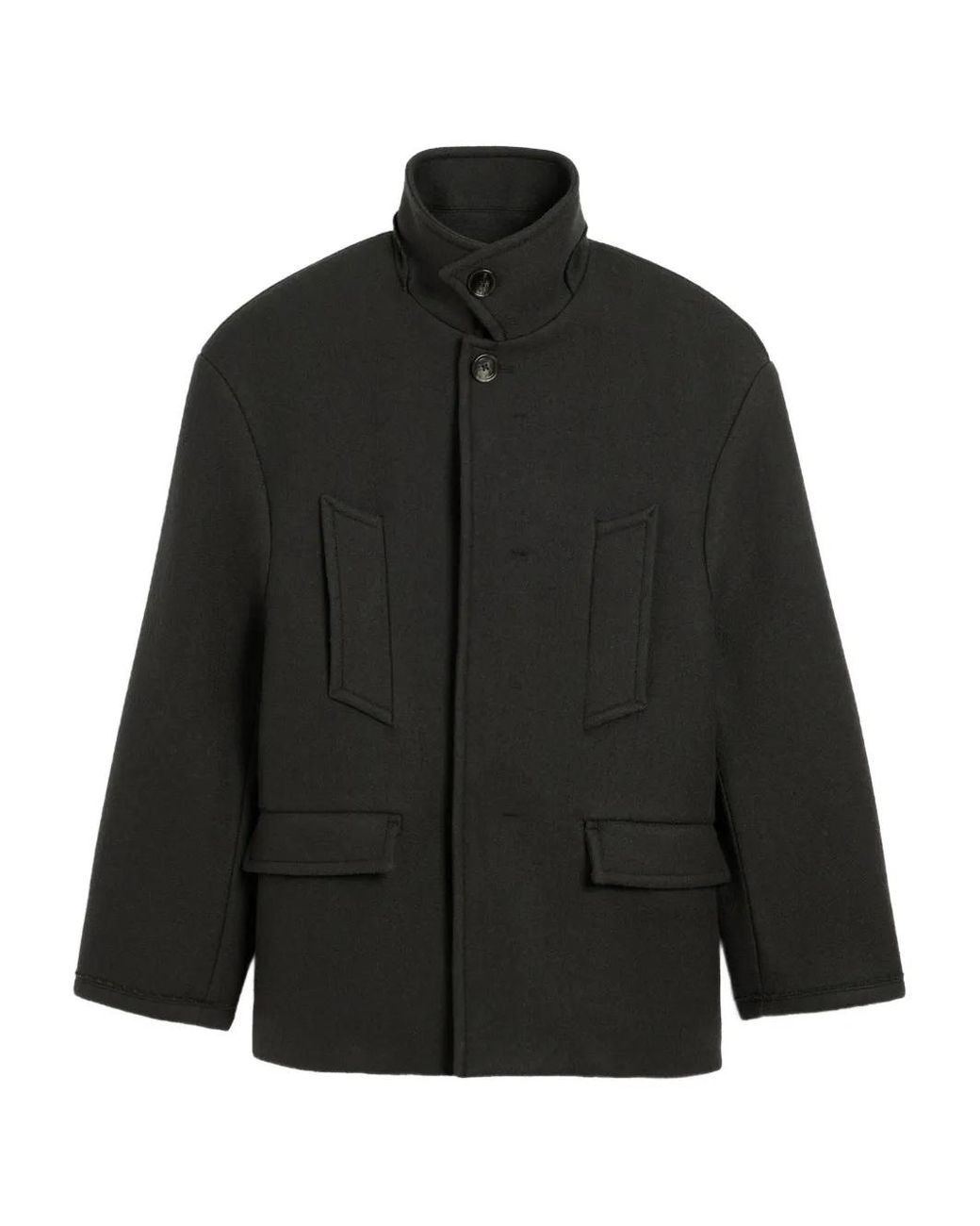 AMI Black Structured Coat With High Collar And Button Closure for men