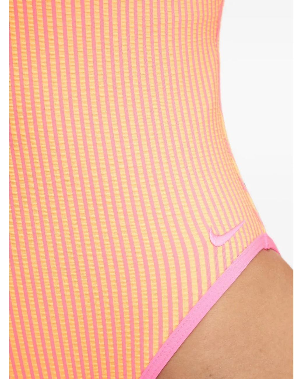 Nike Orange Striped Scoop-Neck Swimsuit