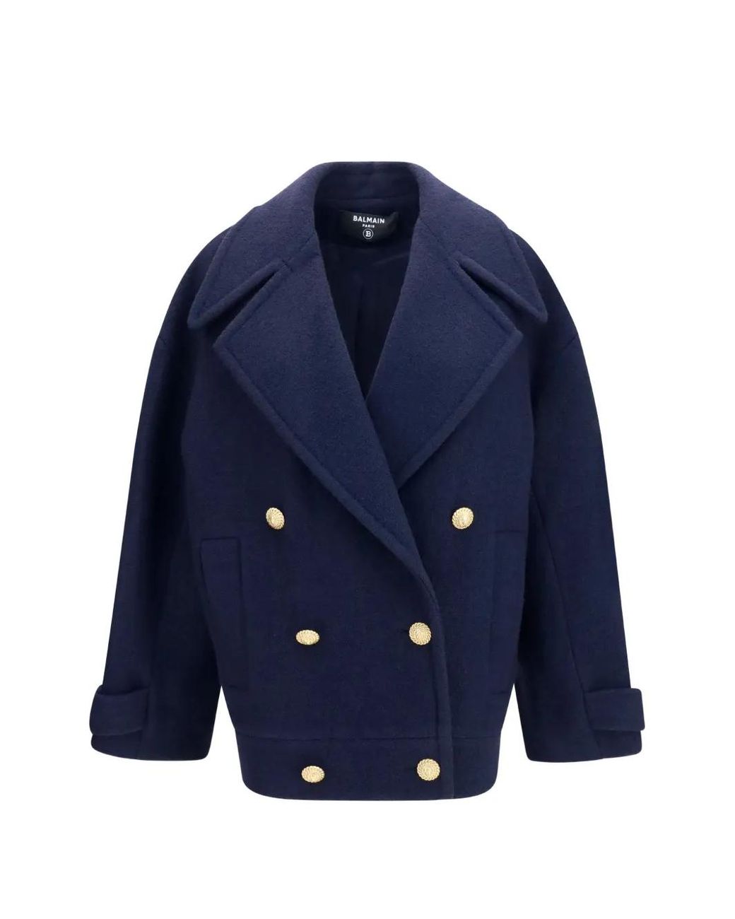 Balmain Blue Double-Breasted Wool Coat